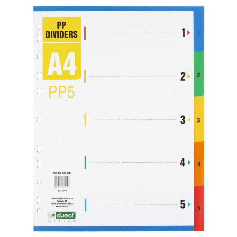 PRZEKŁADKI 1-5 A4 D.RECT MIX KOLORÓW PP 5KART