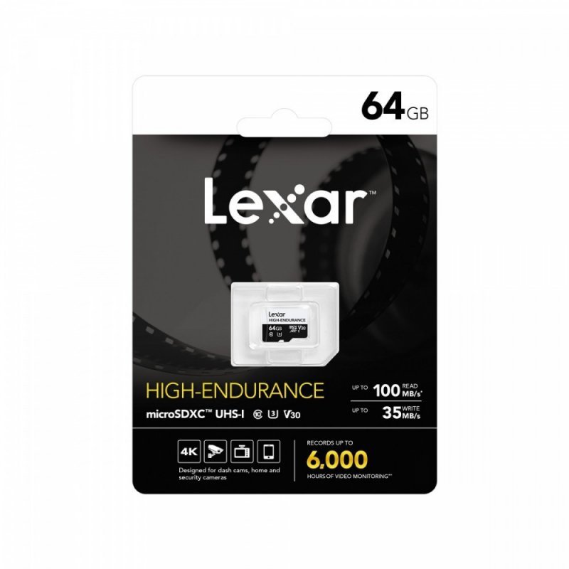 LEXAR KARTA MICROSD HIGH ENDURANCE 64GB C10 A1 U1 V30 100/35MB/S