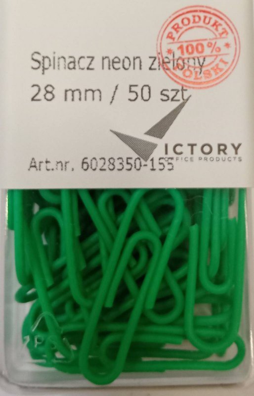 SPINACZE OKRĄGŁE 28MM VICTORY OFFICE PRODUCTS 6028350-155 NEONOWE ZIELONE METALOWEPOWLEKANE W POJEMNIKU PLASTIKOWYM 50SZT