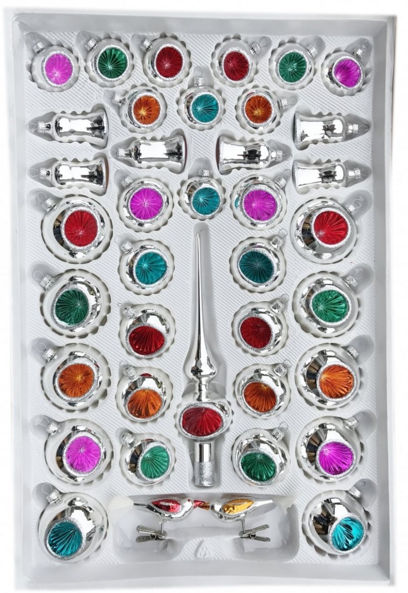 Zestaw dekorowany 39 szt srebrny reflektor mix kolorów