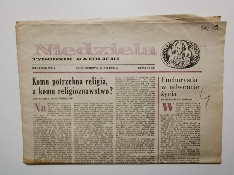 NIEDZIELA NR 50 ROK XXIX CZĘSTOCHOWA, 14 XII 1986 r.