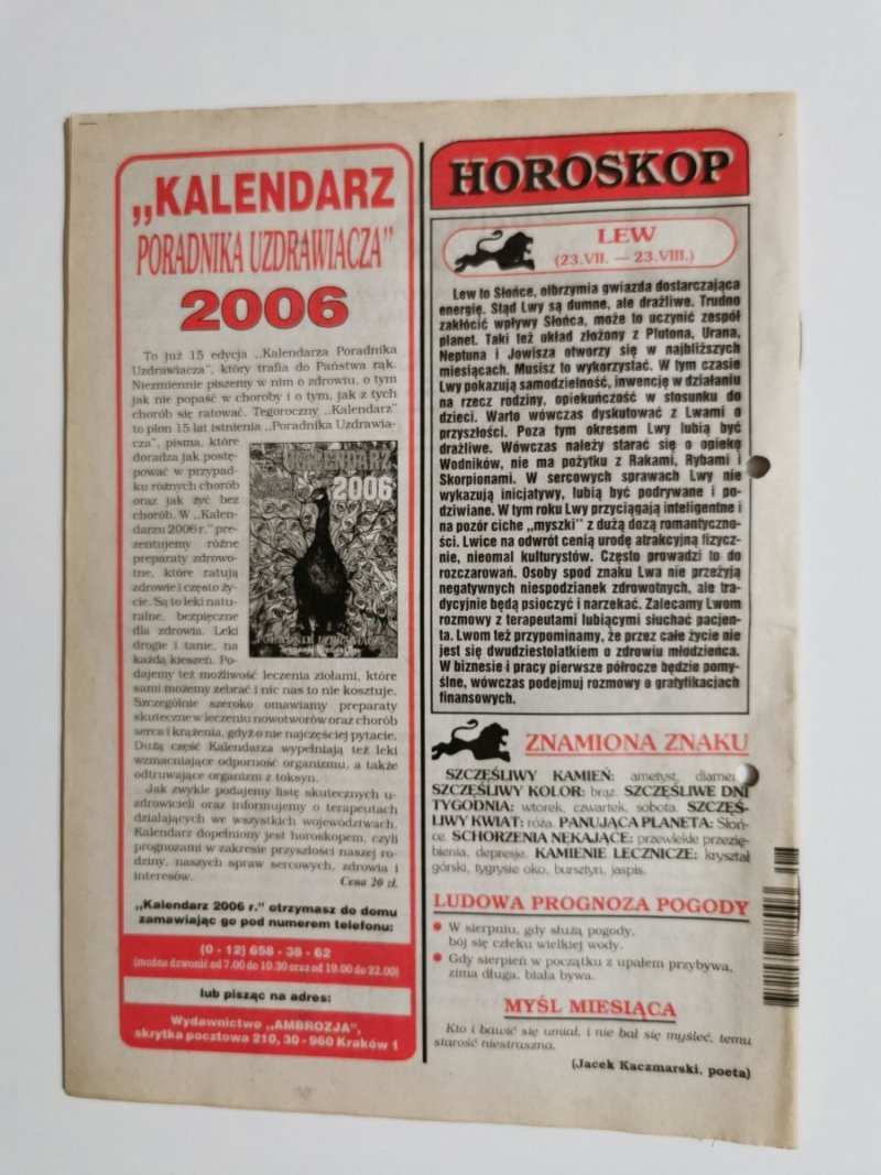 PORADNIK UZDRAWIACZA NR 8/165 SIERPIEŃ 2006 r.
