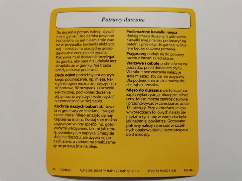 KARTA KULINARNA NR. 66 POTRAWY DUSZONE