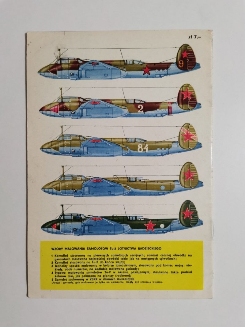 TYPY BRONI I UZBROJENIA NR 42 ŚREDNI SAMOLOT BOMBOWY TU-2 1976