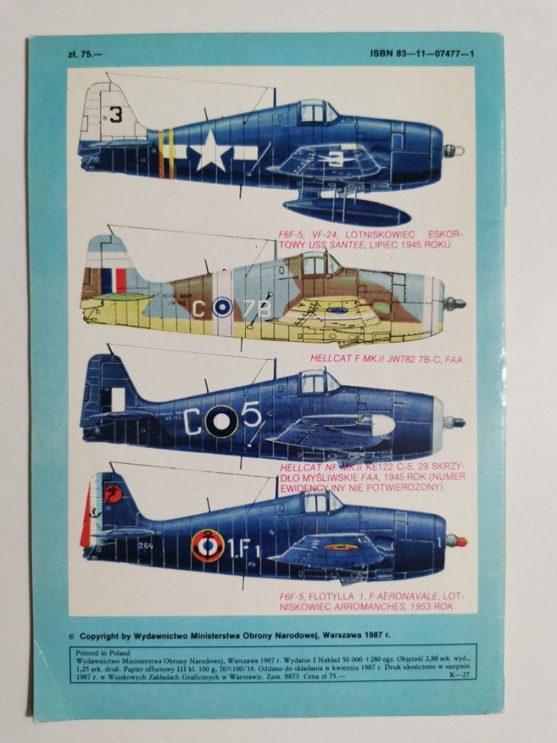TYPY BRONI I UZBROJENIA NR 116 SAMOLOT MYŚLIWSKI F6F HELLCAT 1987