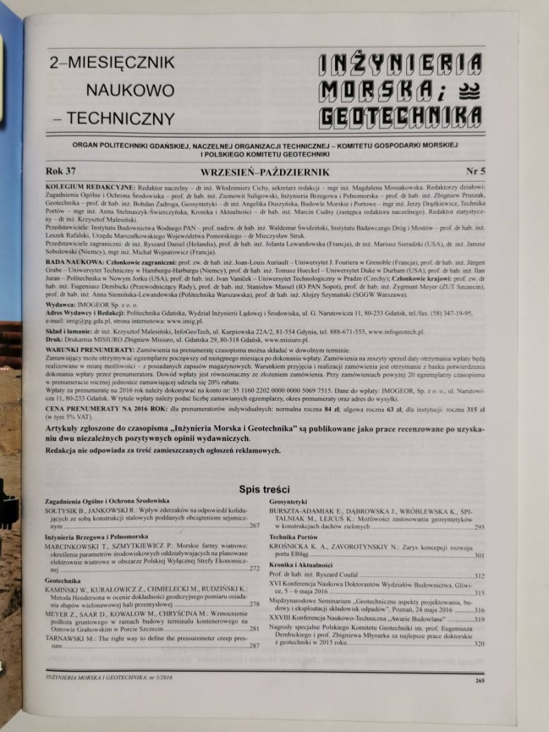 INŻYNIERIA MORSKA I GEOTECHNIKA NR 5/2016