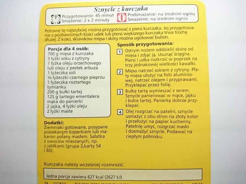 KARTA KULINARNA NR 53 SZNYCLE Z KURCZAKA