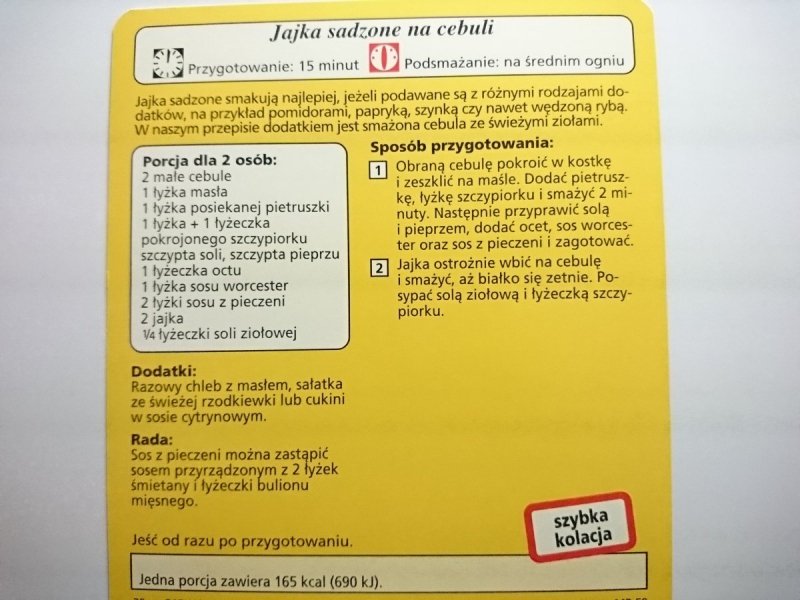 KARTA KULINARNA NR 48 JAJKA SADZONE NA CEBULI