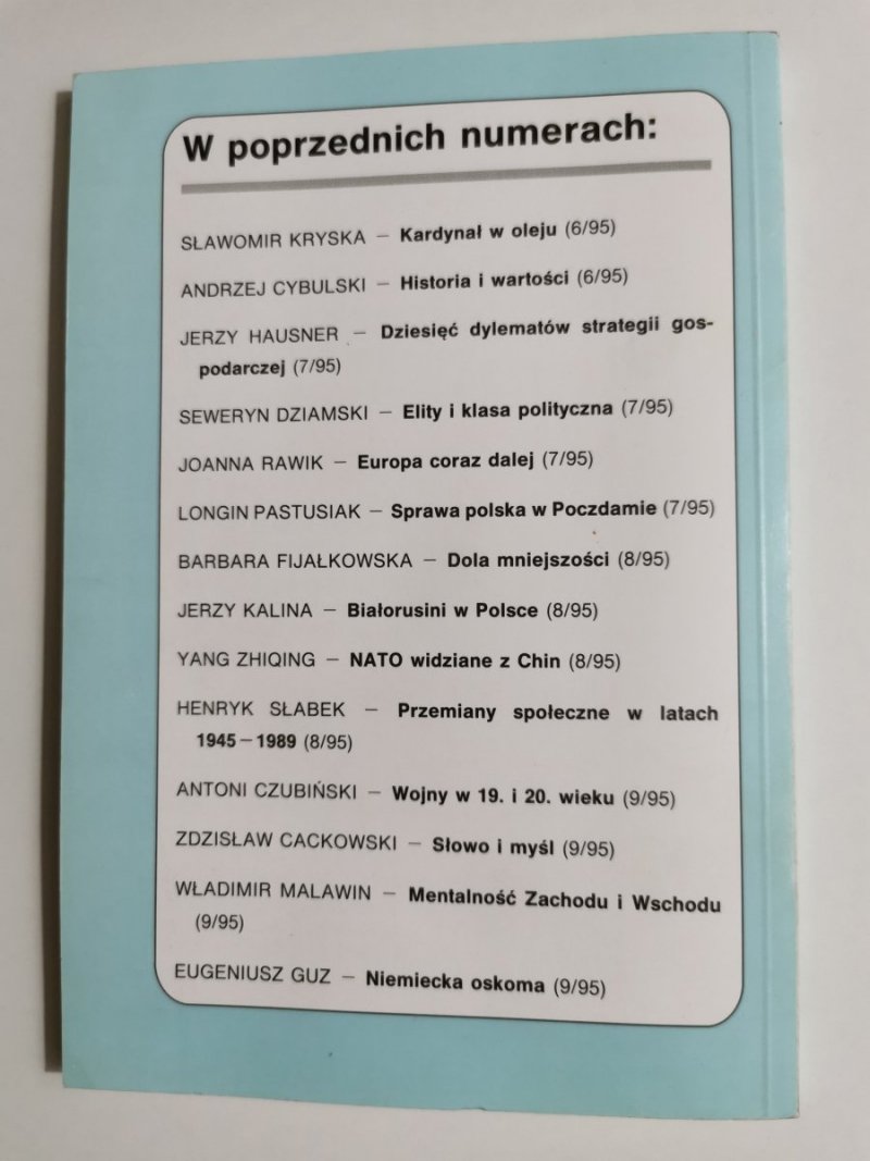 DZIŚ. PRZEGLĄD SPOŁECZNY. WARSZAWA ROK VI PAŹDZIERNIK '95 NR 10 (61)