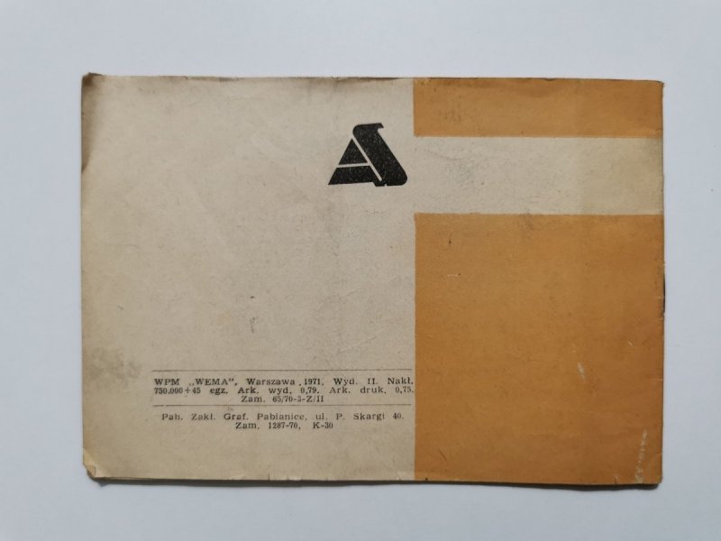 TUR2 KOMPLET NAPĘDOWY DOMOWEJ MASZYNY DO SZYCIA. INSTRUKCJA OBSŁUGI 1971