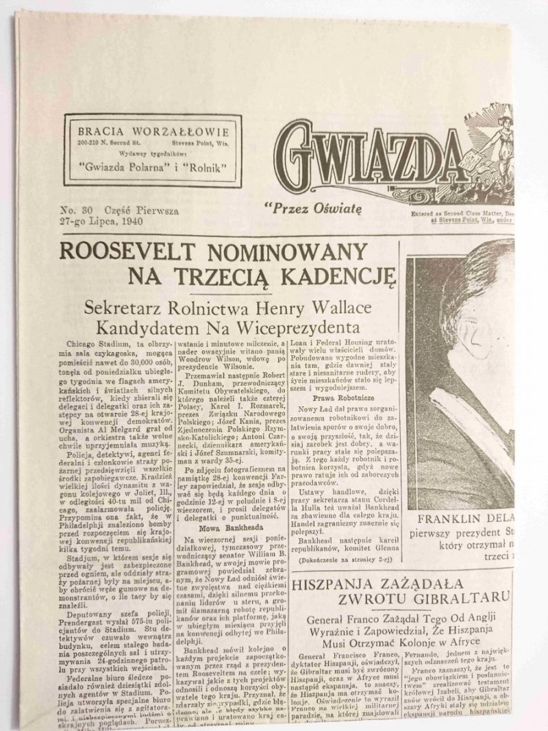 GWIAZDA POLARNA NO. 30 CZĘŚĆ PIERWSZA 27-GO LIPCA 1940 