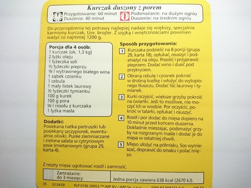 KARTA KULINARNA NR 59 KURCZAK DUSZONY Z POREM