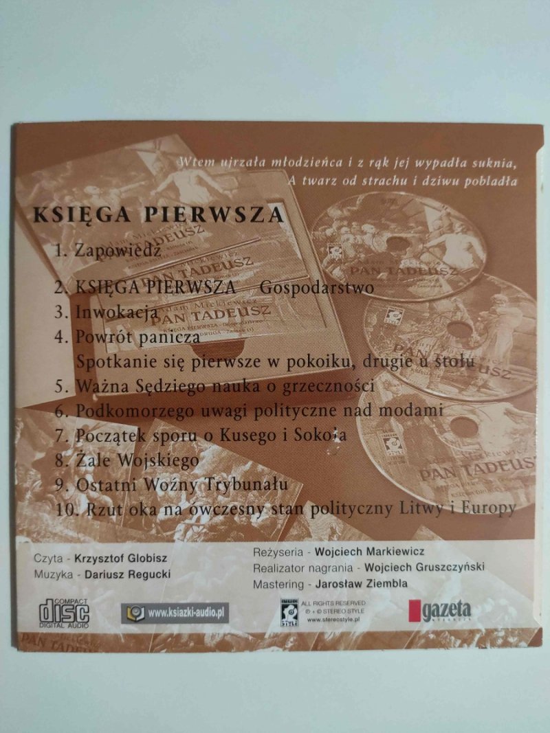 CD. ADAM MICKIEWICZ. PAN TADEUSZ. KSIĘGA PIERWSZA