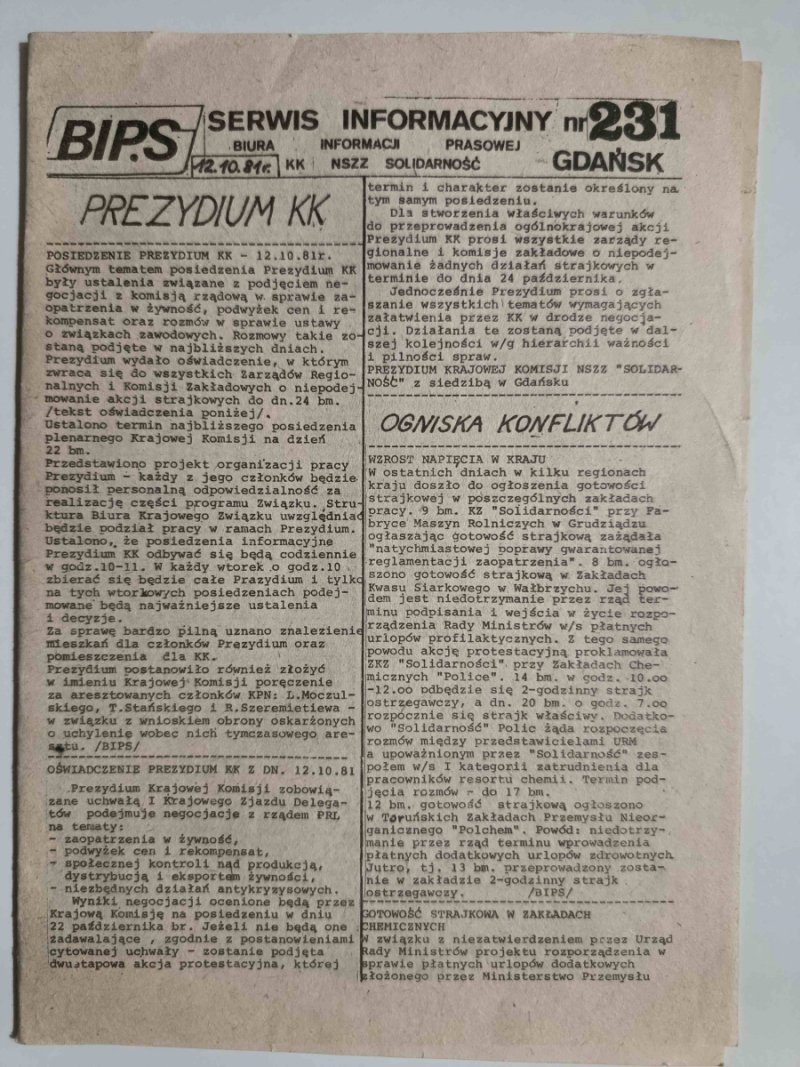 BIP.S SERWIS INFORMACYJNY NR 231 12.10.1981