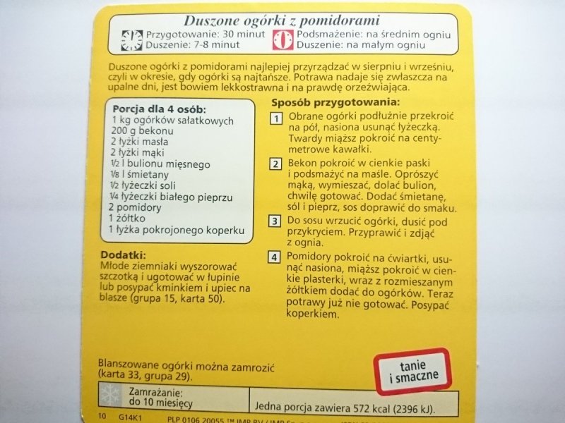 KARTA KULINARNA NR 1 DUSZONE OGÓRKI Z POMIDORAMI