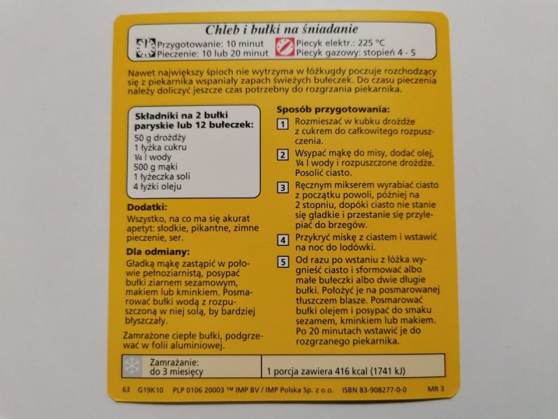 KARTA KULINARNA NR. 10 CHLEB I BUŁKI NA ŚNIADANIE