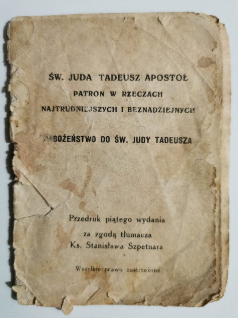 NABOŻEŃSTWO DO ŚW. JUDY TADEUSZA. 1949 - Stanisław Szpetnara
