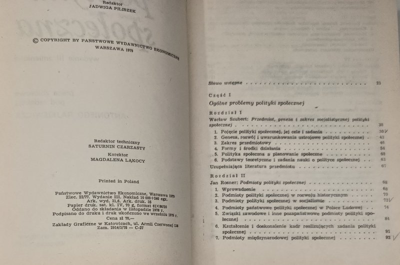POLITYKA SPOŁECZNA - red. Rajkiewicz 1979