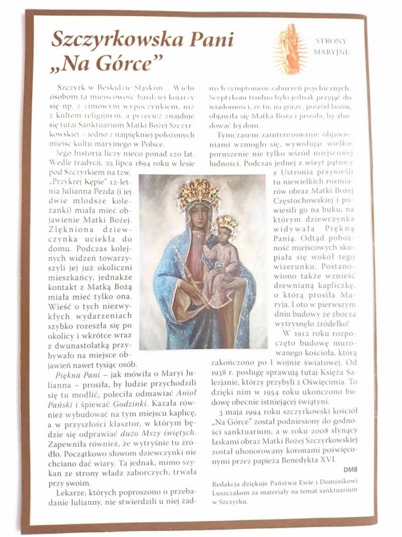 PRZYMIERZE Z MARYJĄ NR 86 STYCZEŃ/LUTY 2016 ROK XVI CHRZEST POLSKI 