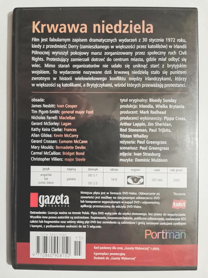 DVD. KRWAWA NIEDZIELA. JAMES NESBITT