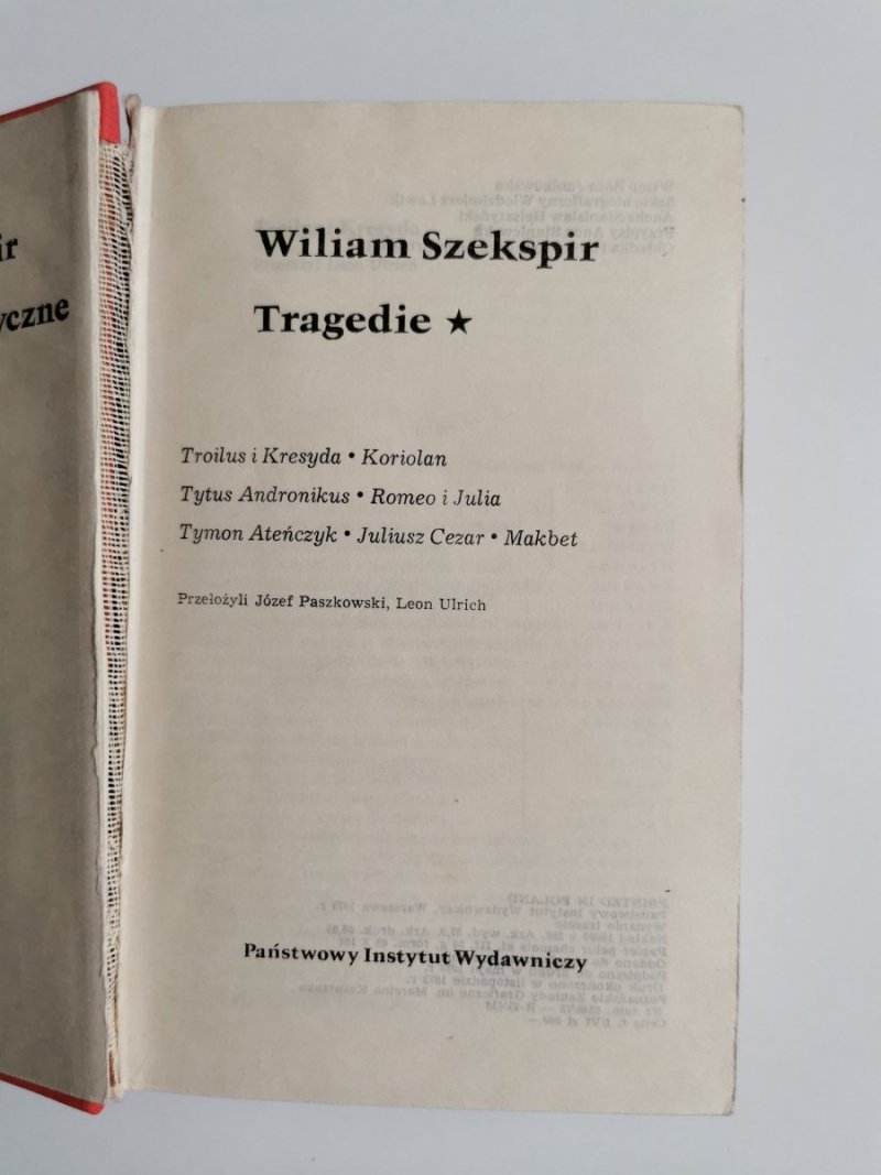 TRAGEDIE TOM I - William Szekspir 1973