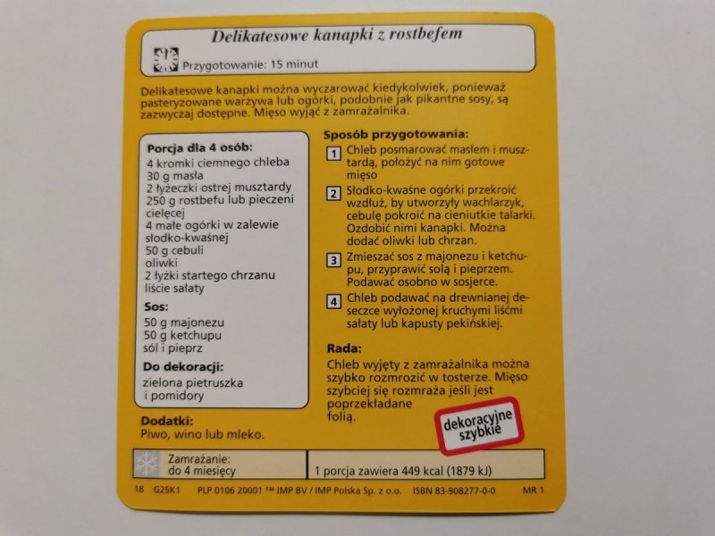 KARTA KULINARNA NR. 1 DELIKATESOWE KANAPKI Z ROSTBEFEM