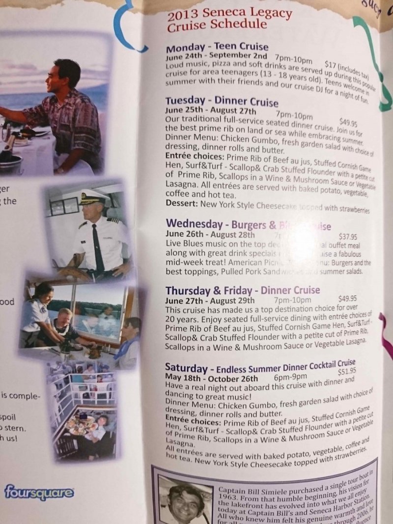 CAPTAIN BILL'S SENSECA LAKE CRUISES. SENECA HARBOR STATION 