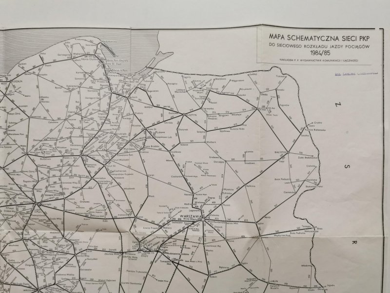 MAPA SCHEMATYCZNA SIECI PKP DO SIECIOWEGO ROZKŁADU JAZDY POCIĄGÓW 1984/85
