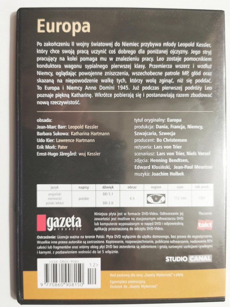 DVD. EUROPA. REŻ. LARS VON TRIER