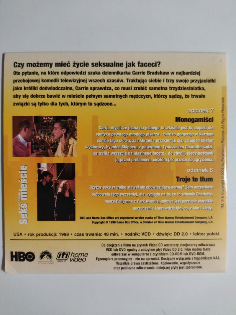 DVD. SEKS W WIELKIM MIEŚCIE. SEZON PIERWSZY: ODCINKI 7 I 8