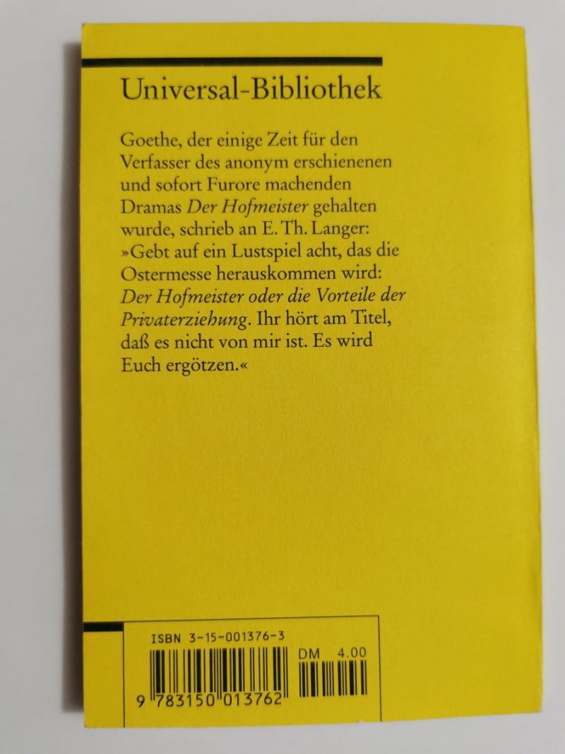 DER HOFMEISTER - J. M. R. Lenz 