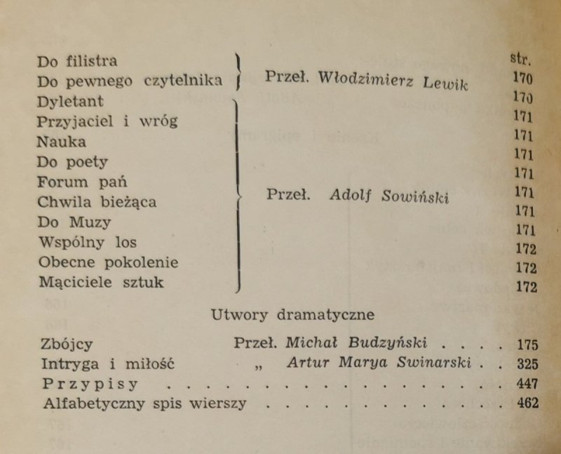 DZIEŁA WYBRANE - Fryderyk Schiller 1955