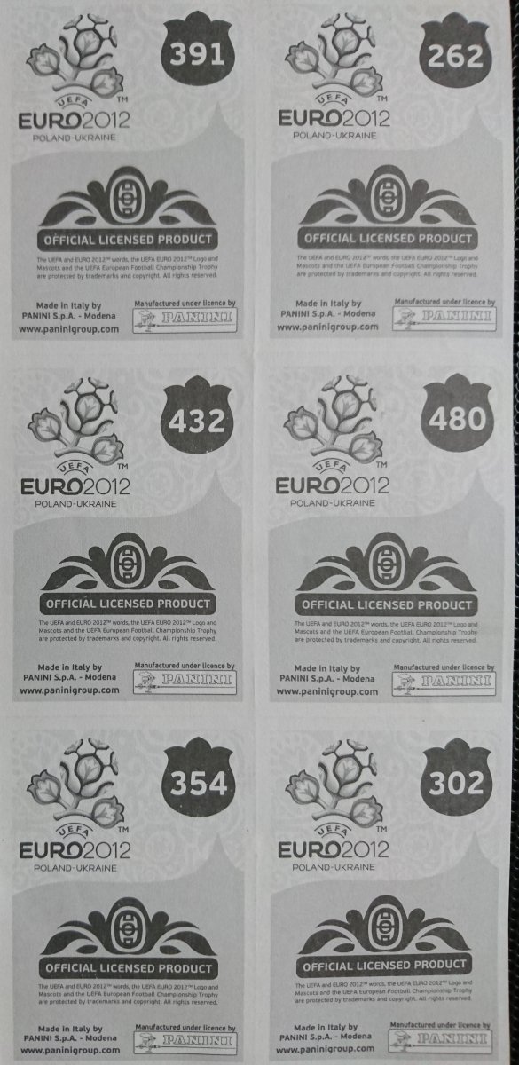 EURO 2012 NAKLEJKI NUMERY: 391 262 432 480 354 302