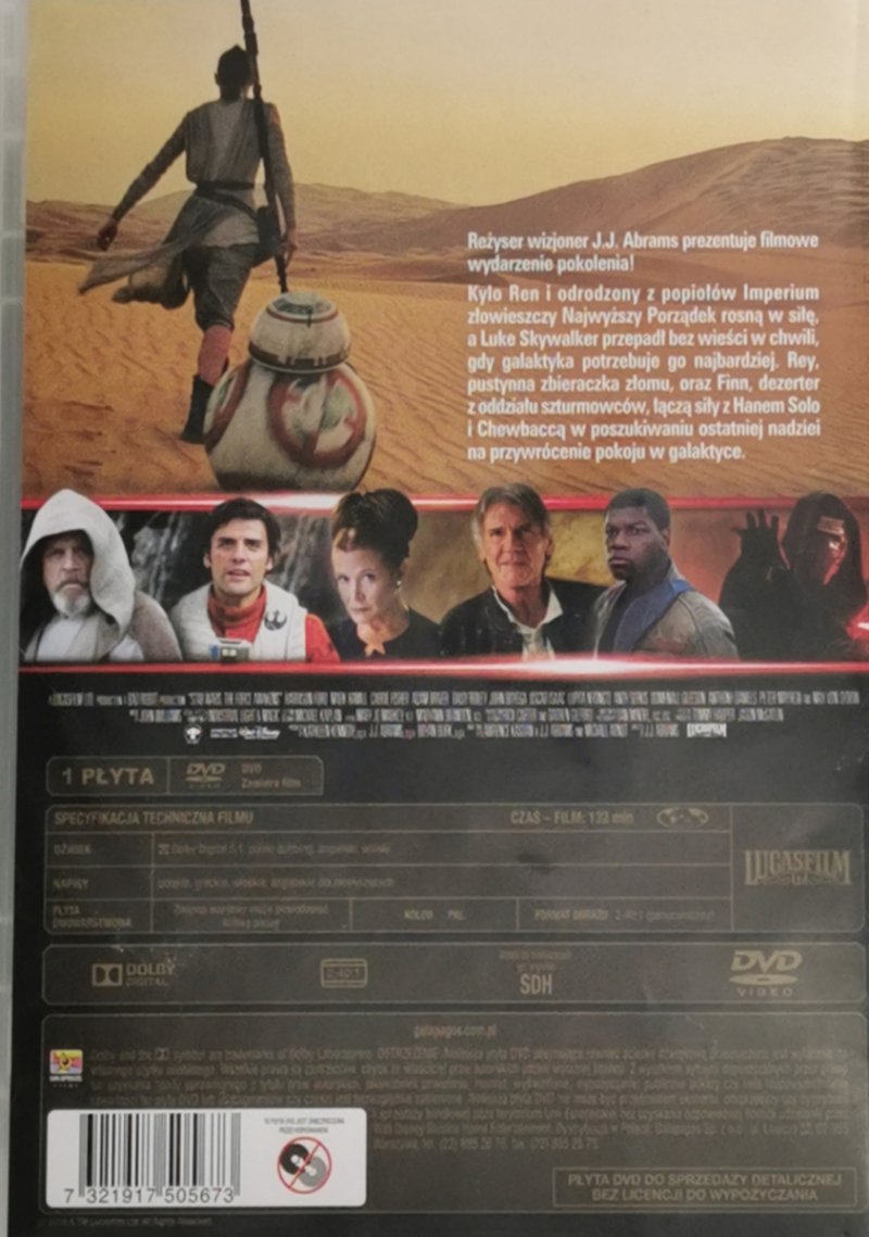 DVD. GWIEZDNE WOJNY VII PRZEBUDZENIE MOCY STAR WARS