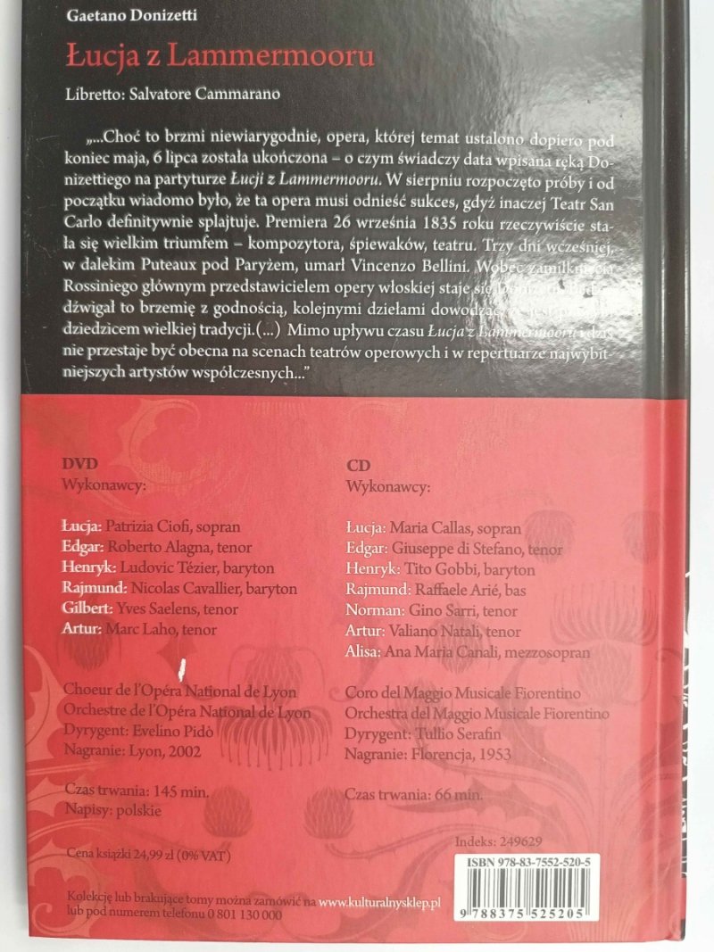 DVD. WIELKIE OPERY. ŁUCJA Z LAMMERMOORU - Gaetano Donizetti