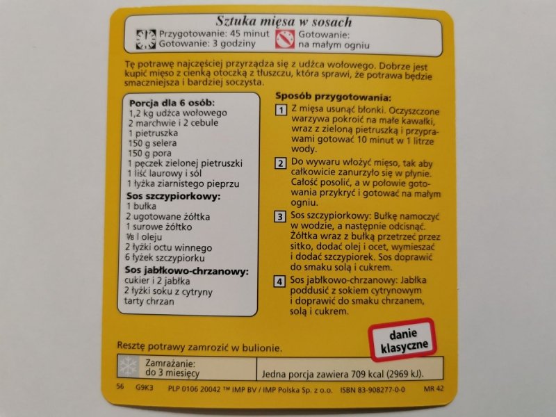 KARTA KULINARNA NR. 3 SZTUKA MIĘSA W SOSACH