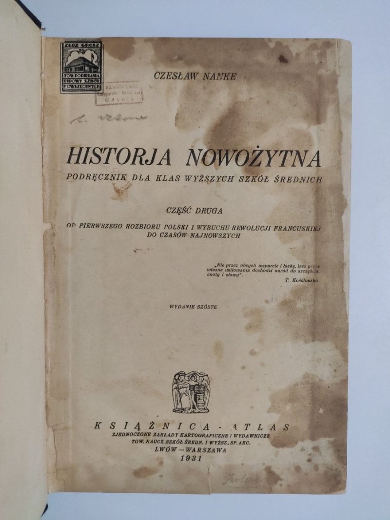 HISTORJA NOWOŻYTNA CZĘŚĆ DRUGA 1931R. - Czesław Nanke