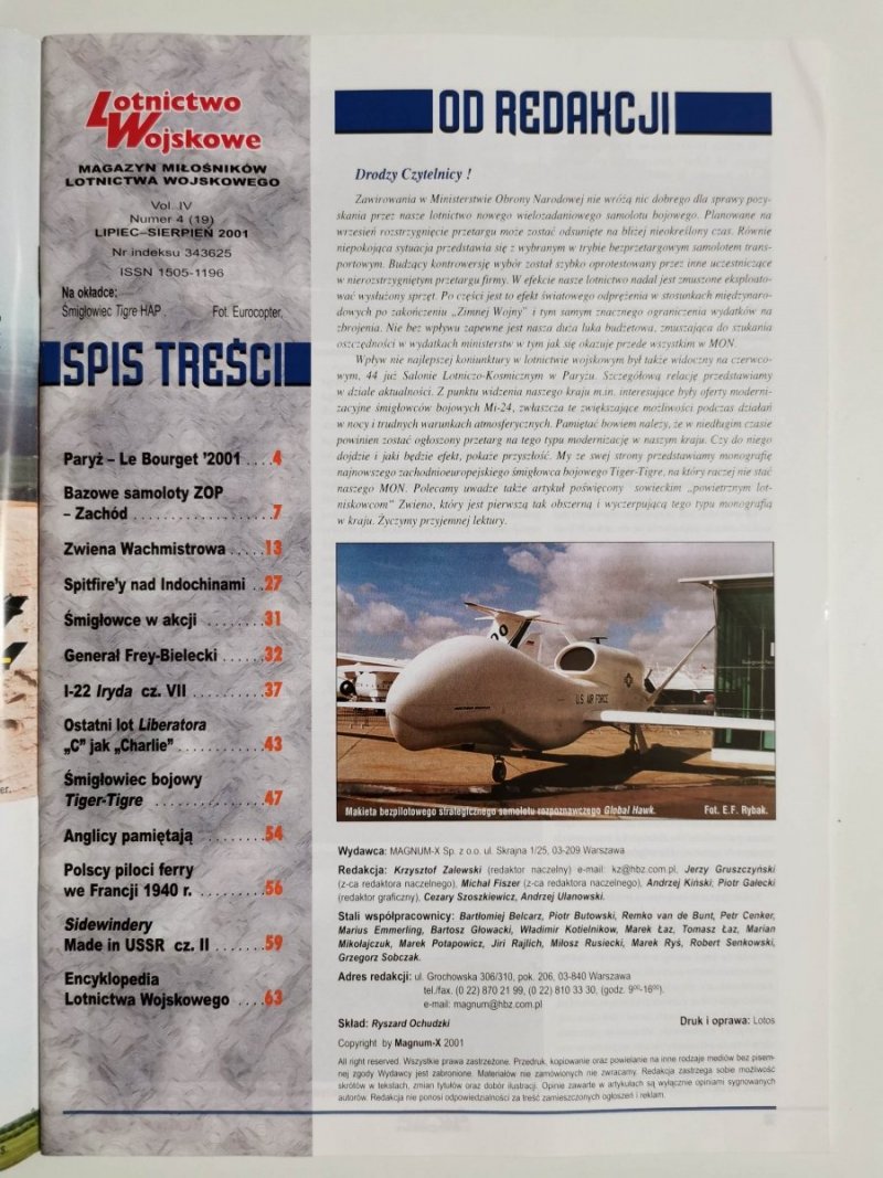 LOTNICTWO WOJSKOWE NR 4 2001 LIPIEC-SIERPIEŃ TIGER-TIGRE