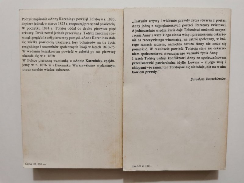 ANNA KARENINA TOM I i II - Lew Tołstoj 1984