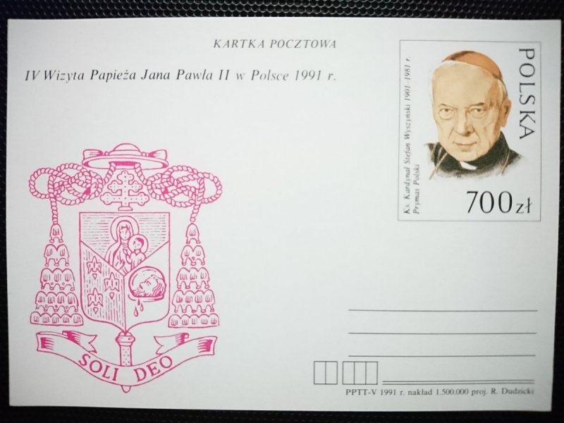 KARTKA POCZTOWA. 700 ZŁ KS. KARDYNAŁ STEFAN WYSZYŃSKI