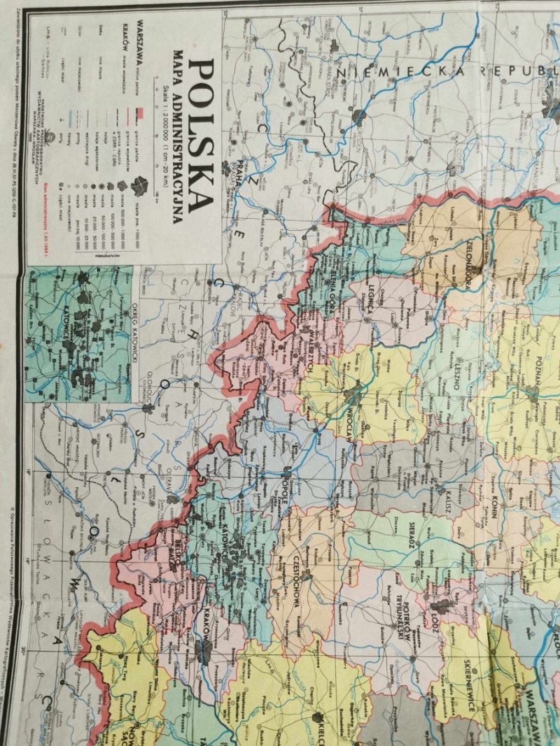 POLSKA. MAPA FIZYCZNA I ADMINSTRACYJNA 1: 2 000 000 1986