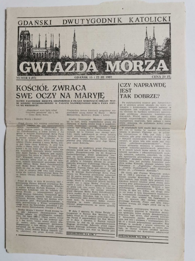 GWIAZDA MORZA NUMER 6 (87) GDAŃSK 15 i 22 III 1987