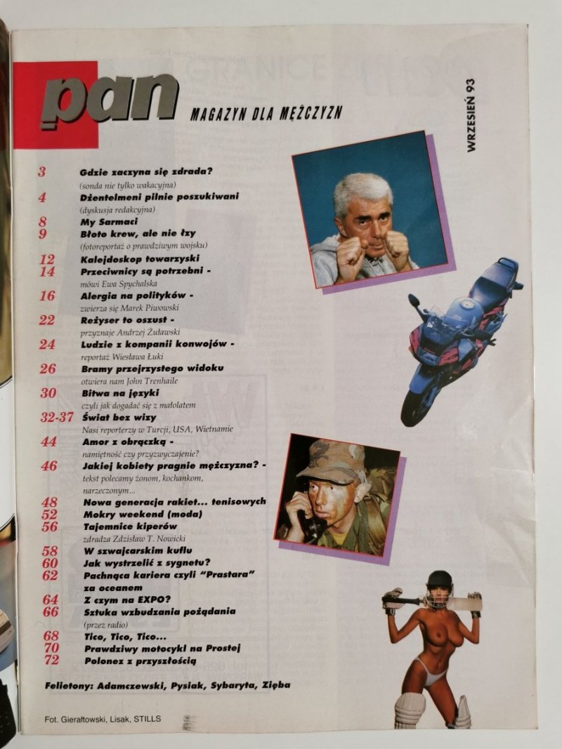 PAN MAGAZYN DLA MĘŻCZYZN WRZESIEŃ 1993 NR 9 (69) ROK VII