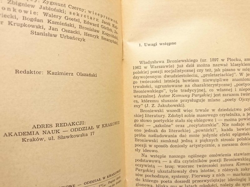 POEZJA WŁADYSŁAWA BRONIEWSKIEGO - Tadeusz Bujnicki 1970