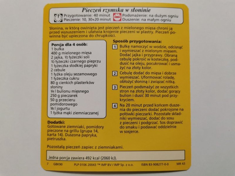 KARTA KULINARNA NR. 90 PIECZEŃ RZYMSKA W SŁONINIE