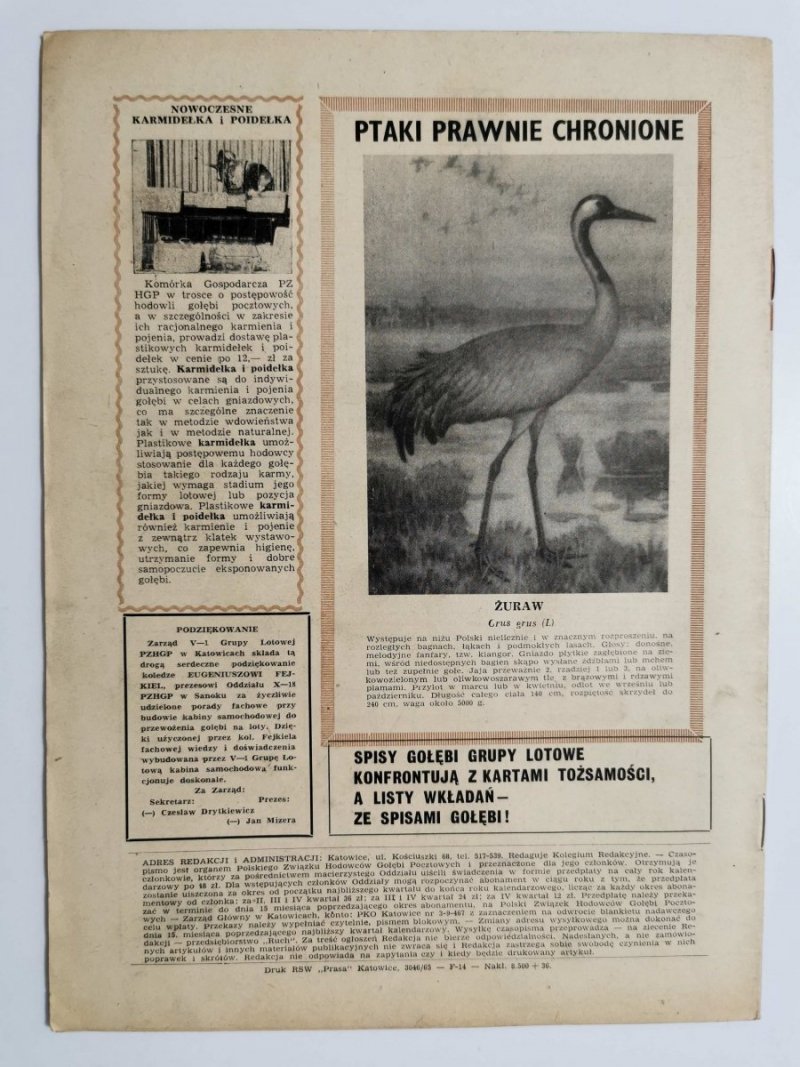 HODOWCA GOŁĘBI POCZTOWYCH NR 9  1965