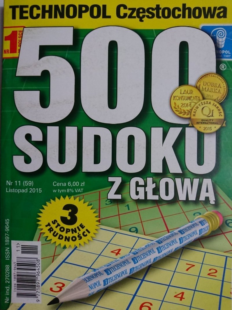 500 SUDOKU Z GŁOWĄ 11-2015