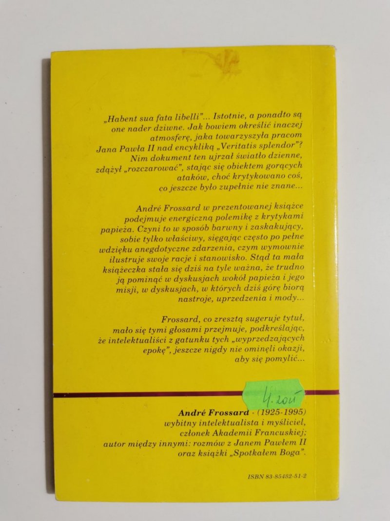 BRONIĘ PAPIEŻA - Andre Frossard 1995