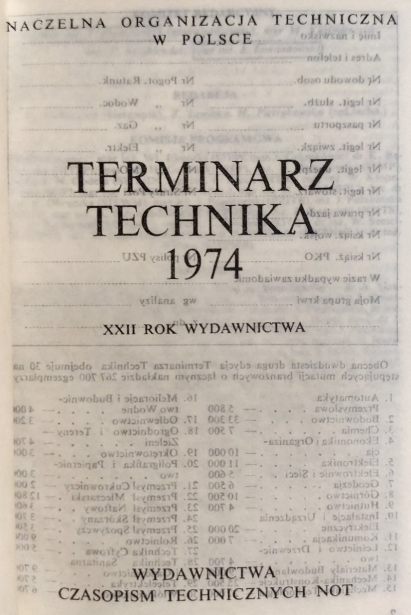 TERMINARZ TECHNIKA 1974