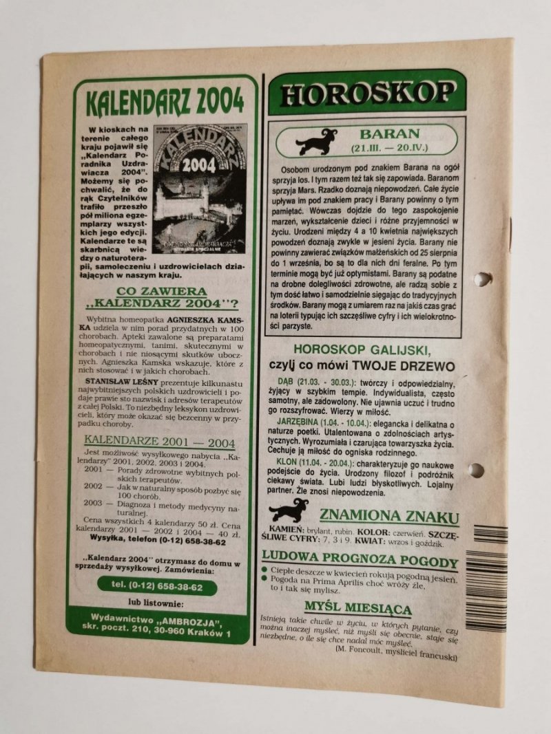 PORADNIK UZDRAWIACZA NR 4/137 KWIECIEŃ 2004 r.